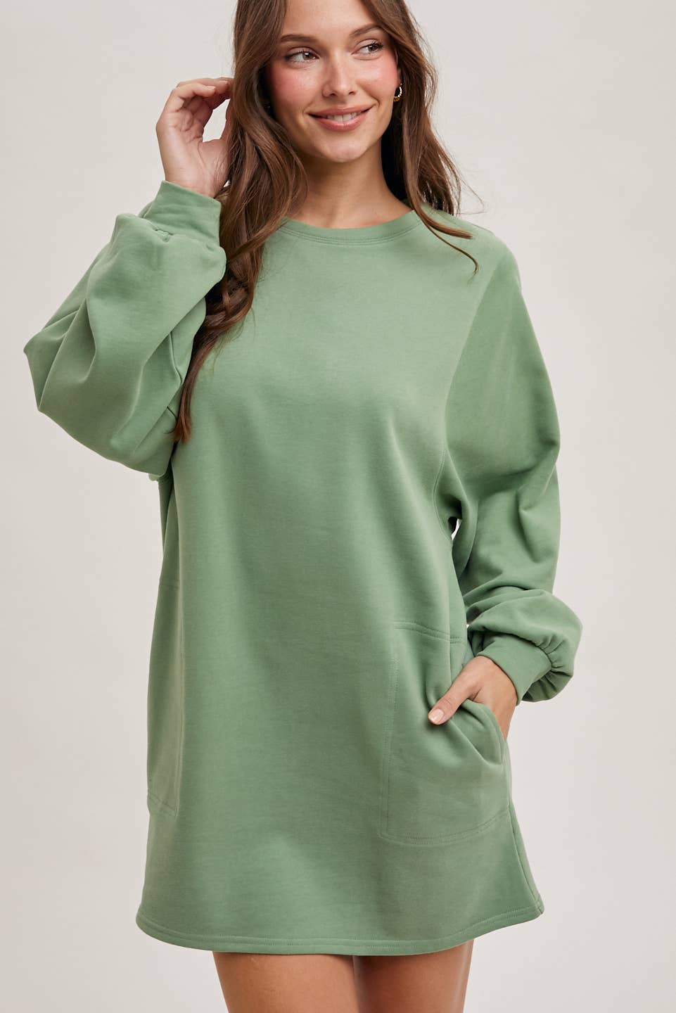 FRENCH TERRY MINI DRESS: SAGE