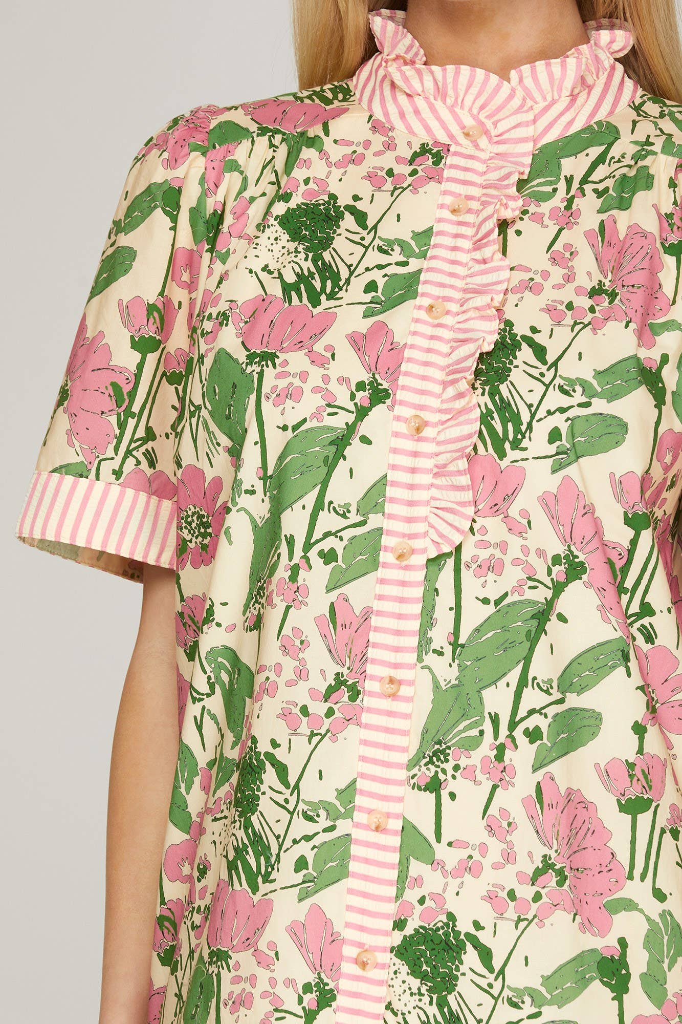 BUTTON DOWN PRINTED SHIRT MINI DRESS