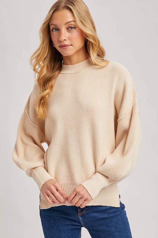 RIBBED MOCK NECK PULLOVER: SHELL
