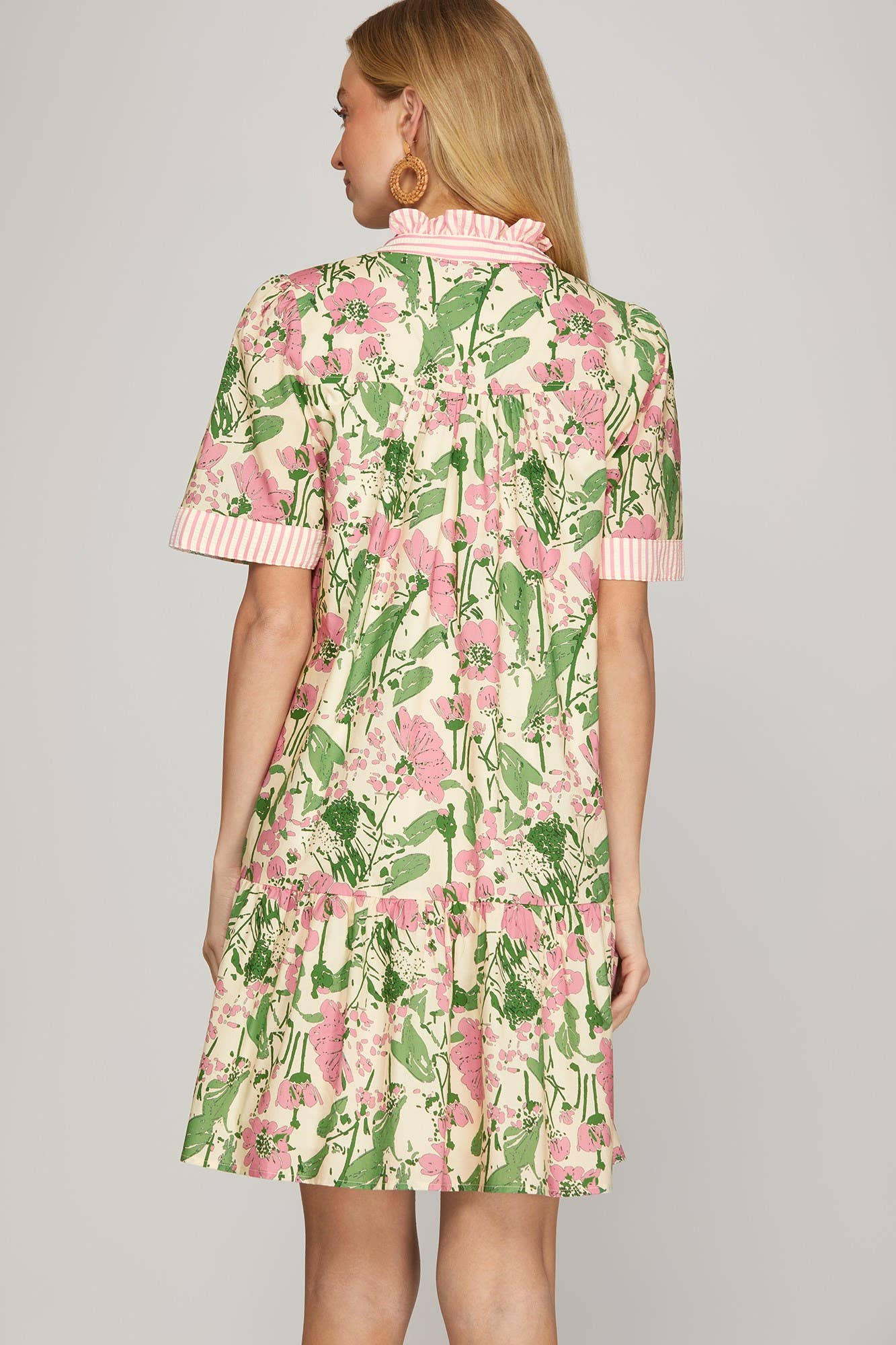 BUTTON DOWN PRINTED SHIRT MINI DRESS