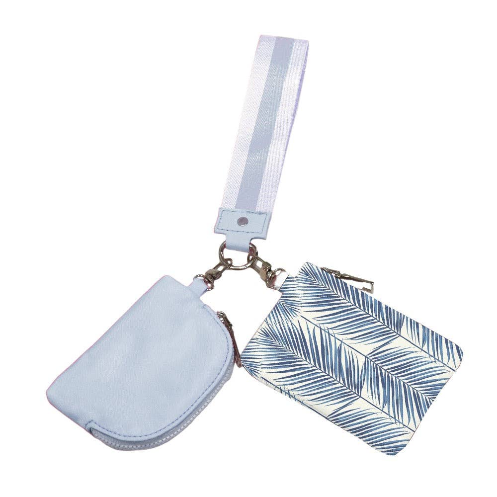 Summer Spritz Dual Pouch Wristlet: Emerald and Pink Palm Tree