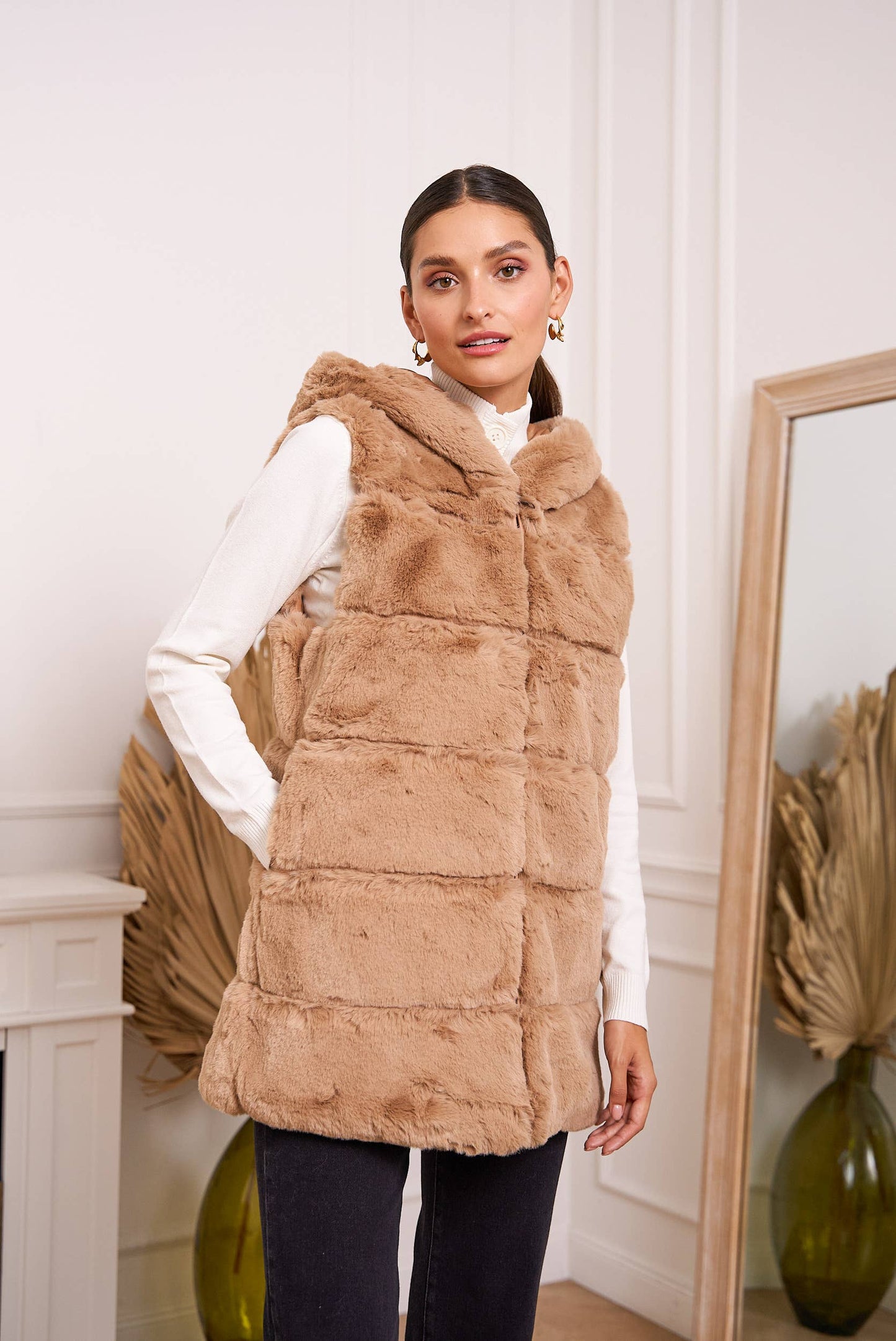 Hooded faux fur jacket