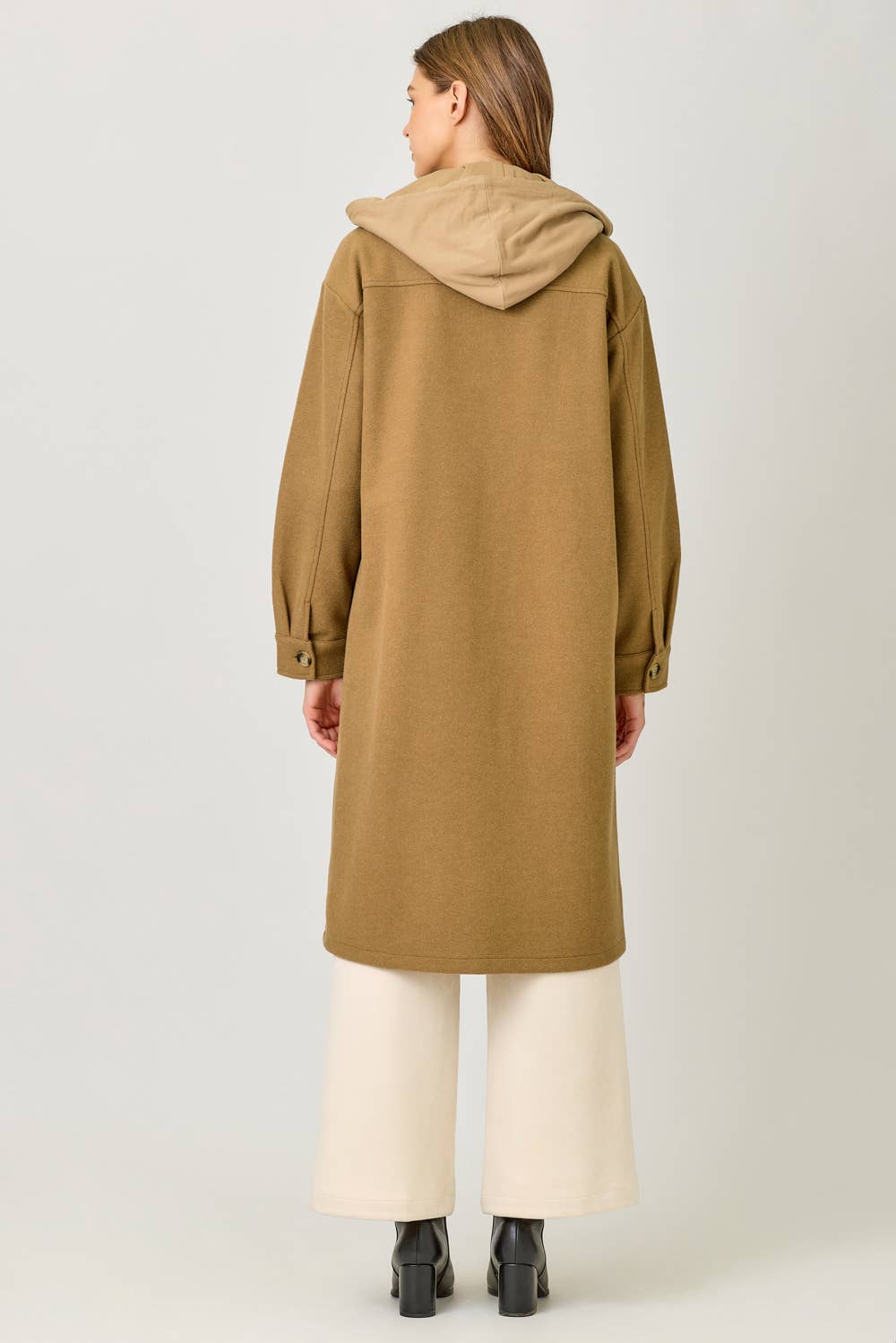 Twofer Hoodie Solid Coat: Camel