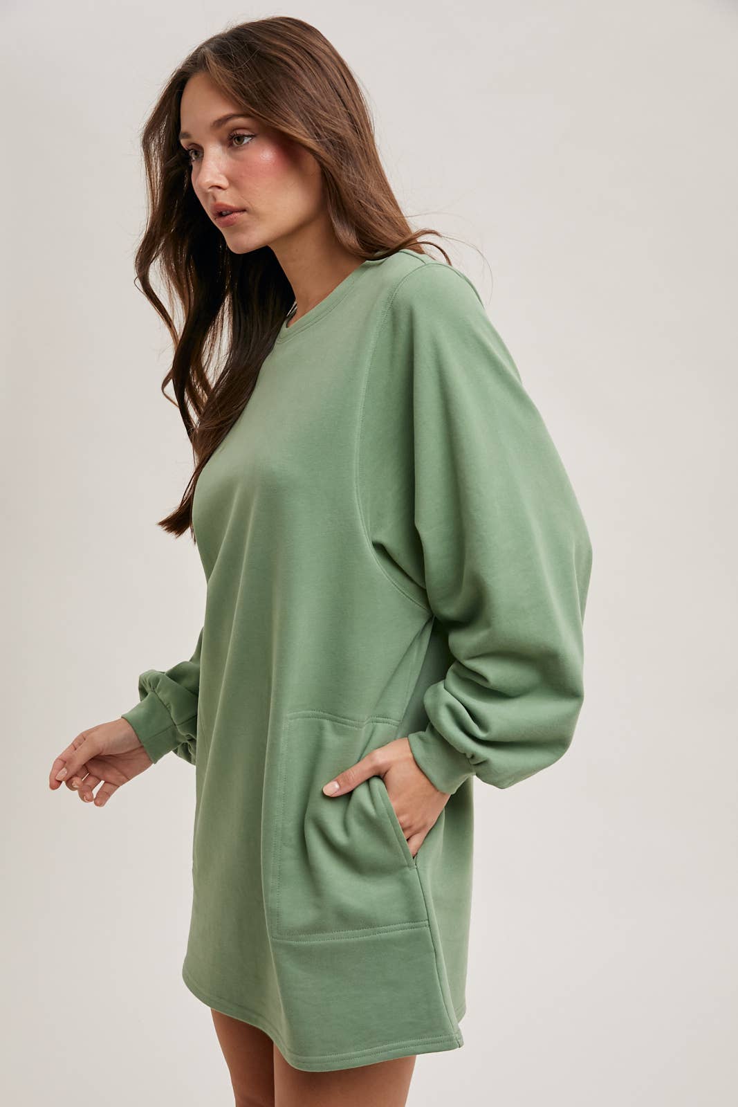 FRENCH TERRY MINI DRESS: SAGE