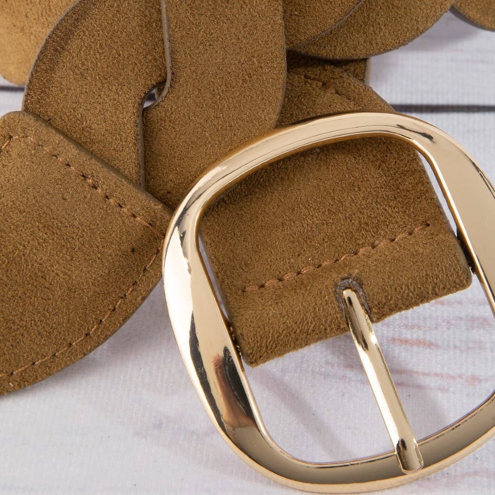 Braided Accent Vegan Leather Belt: GBR