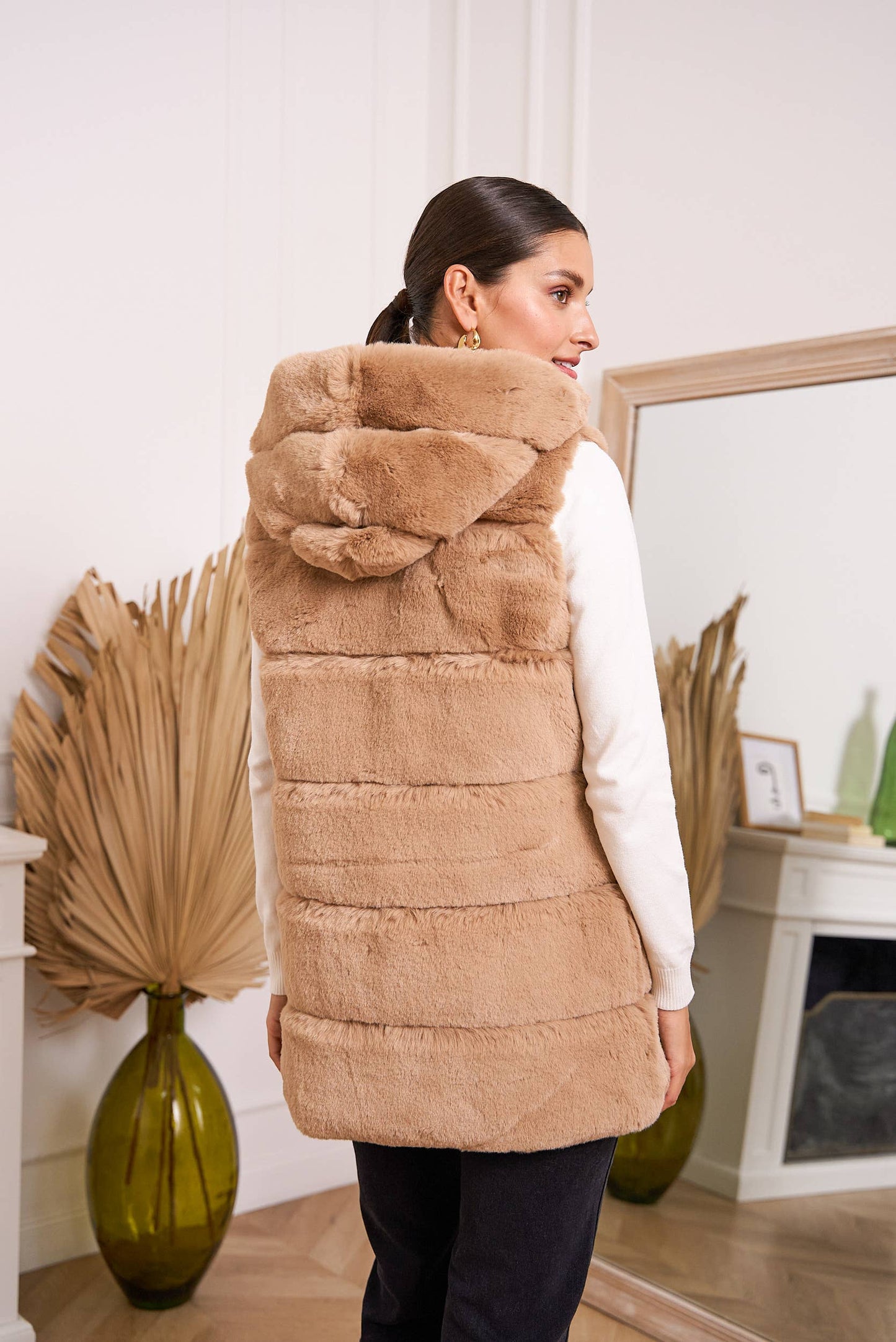 Hooded faux fur jacket