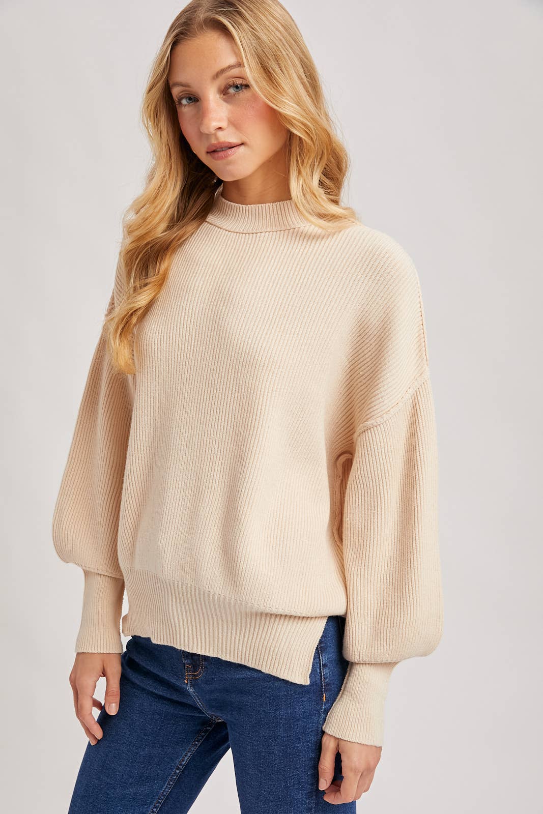 RIBBED MOCK NECK PULLOVER: SHELL