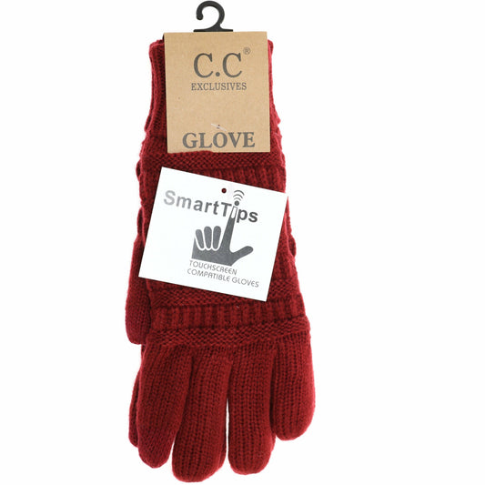 Women's Knit CC Gloves with Fuzzy Lining: Burgundy
