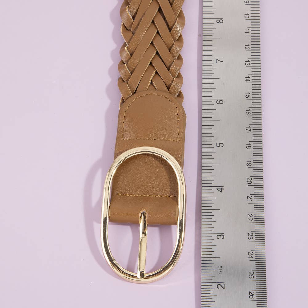Wide Braided Vegan Leather Oval Buckle Belt: BR