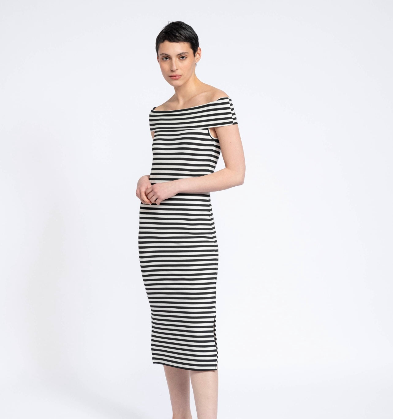 Striped Fitted Midi Dress