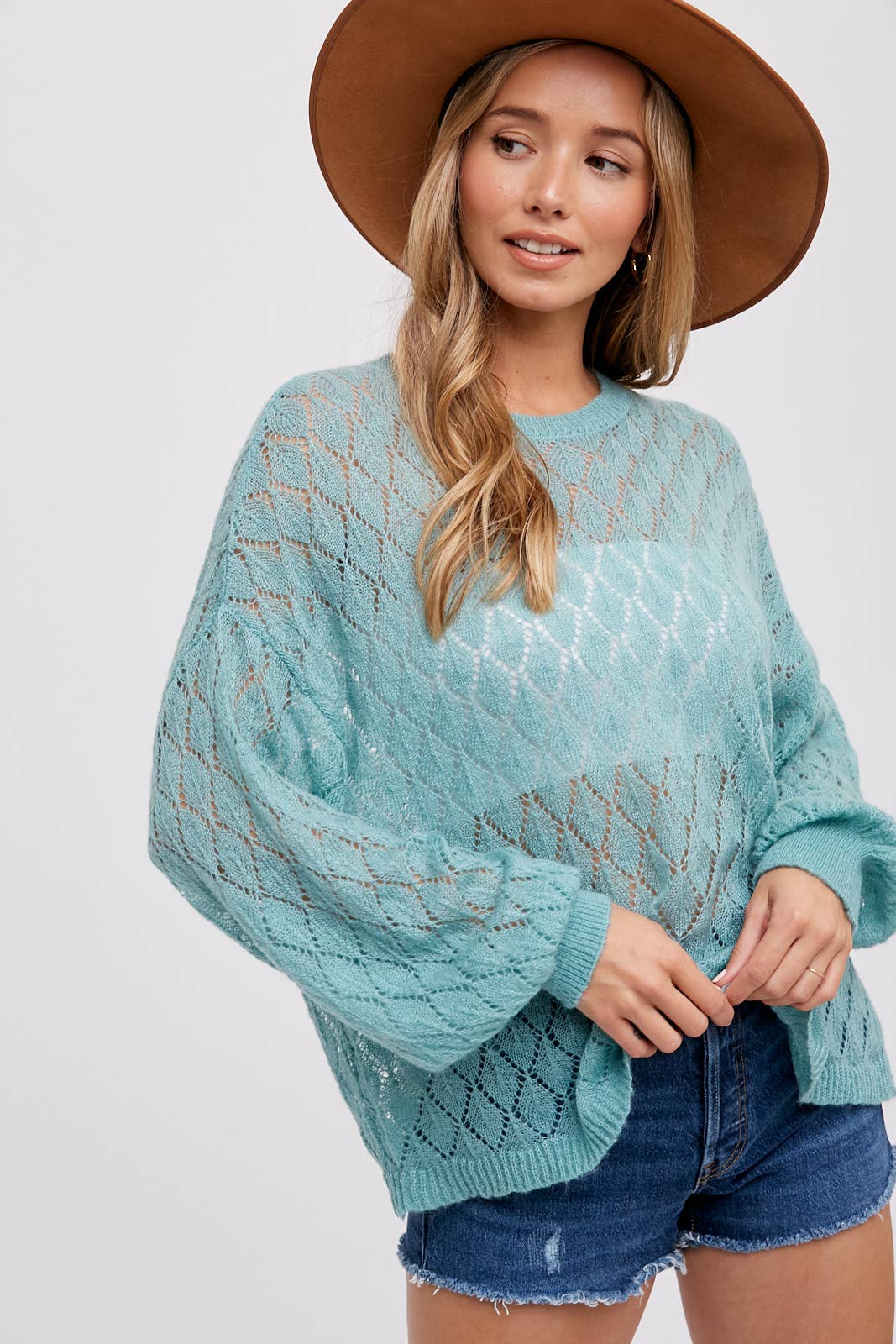 POINTELLE KNIT PULLOVER: MINT / M/L